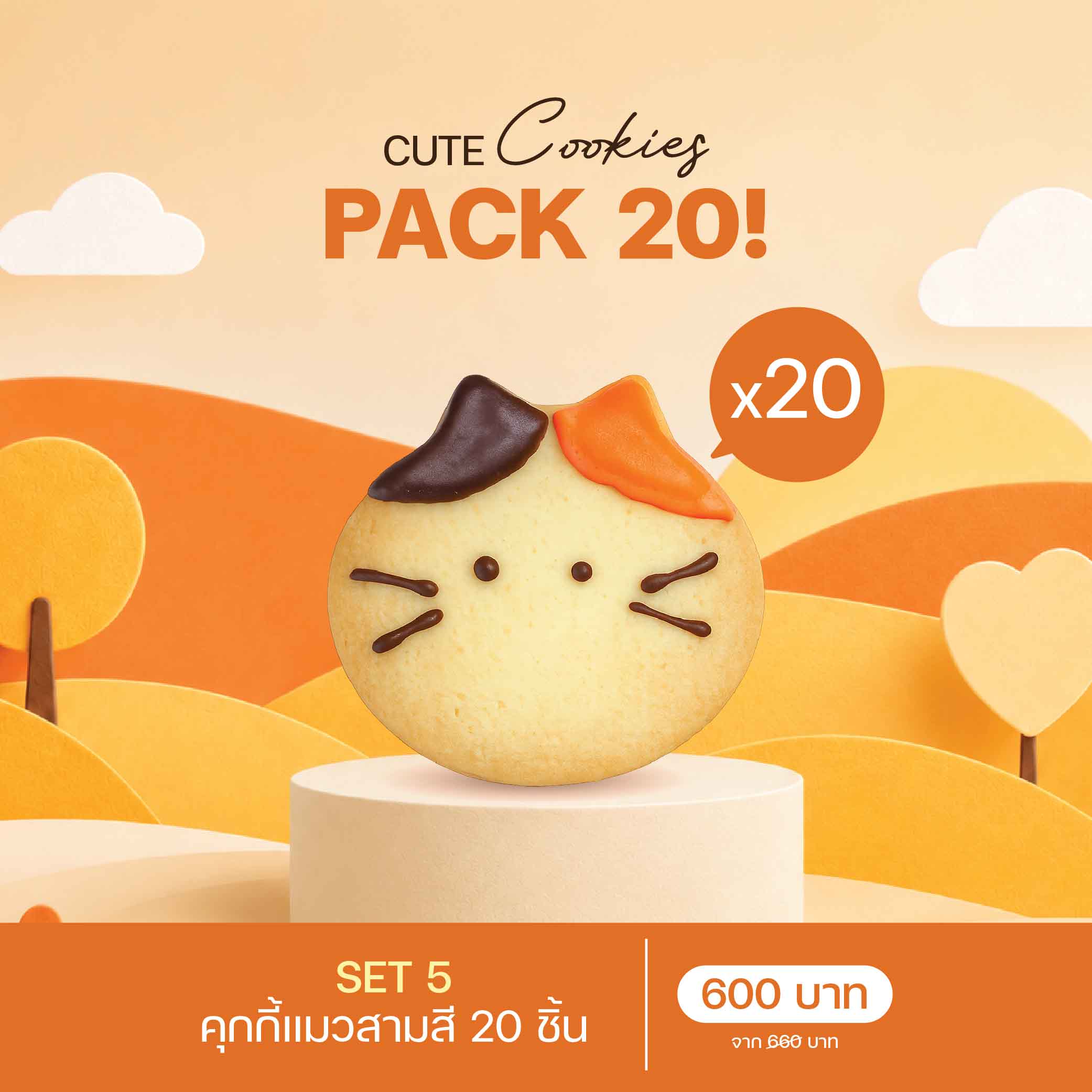 SET 5 คุกกี้แมวสามสี (3085) 20 ชิ้น
